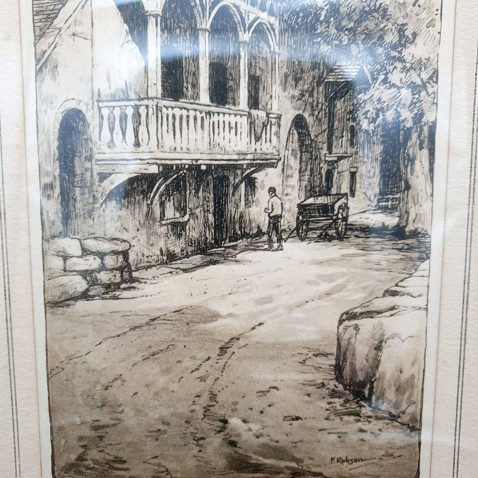 Vintage F. Robson Etching "Guys Cliffe Mill Warwick" Signed Architectural Print photo 100.0