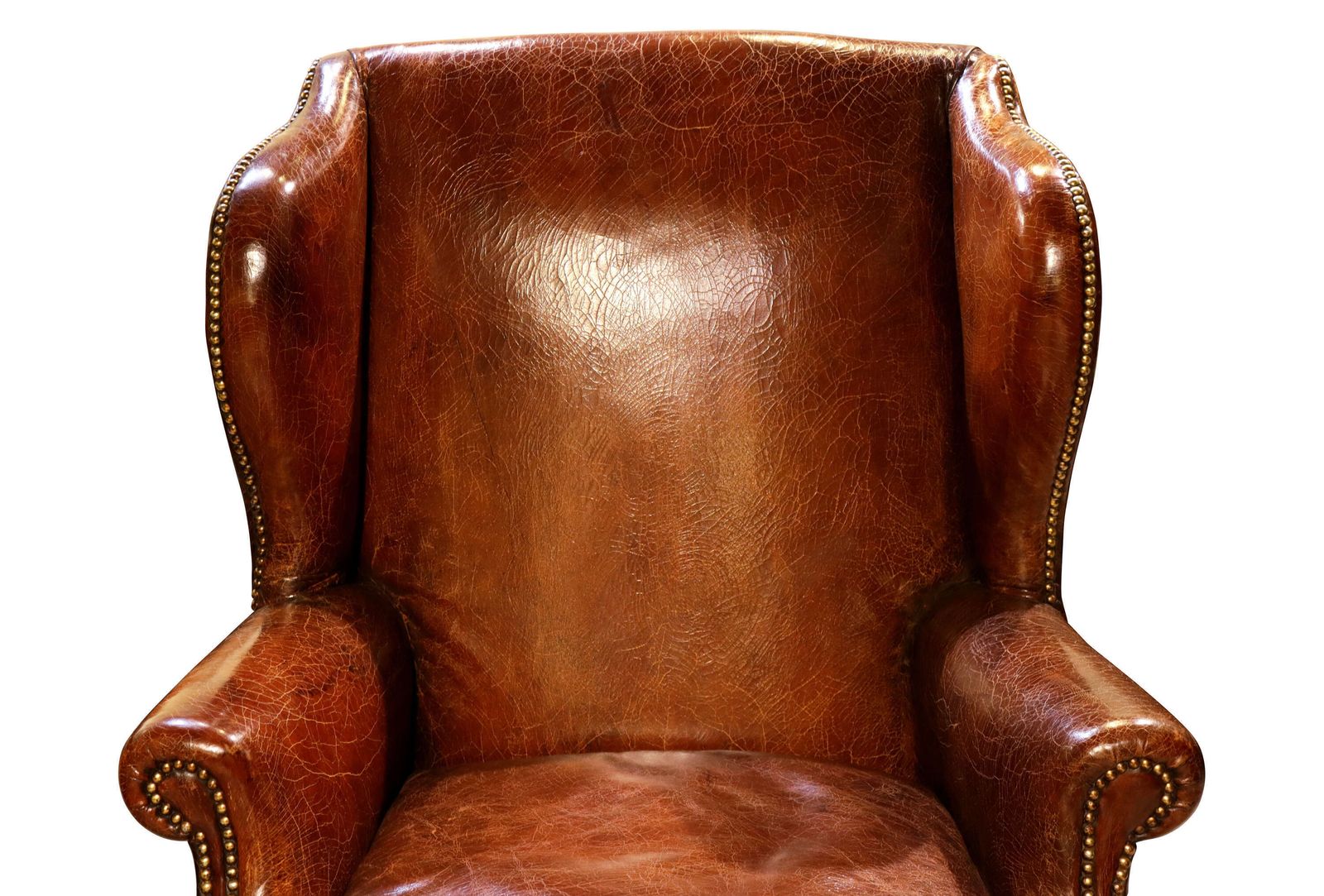 Antique 19th Century Hand Coloured Leather Wing Armchair On Walnut Cabriole Legs photo 3450.0
