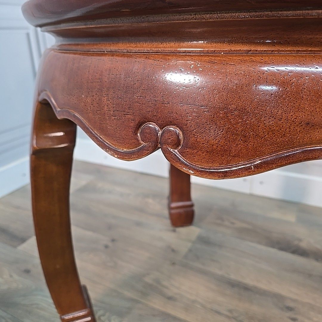 photo vintage Vintage Oval Coffee Table Glass Top Carved Wooden Side Ming Style Oriental