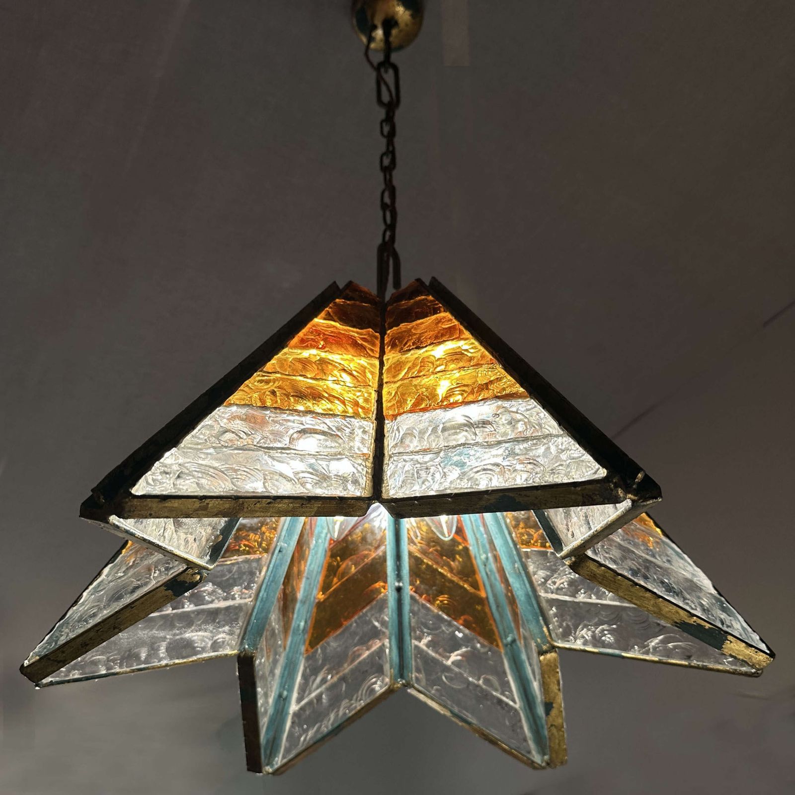 Poliarte Amber Glass Chandelier Star Form Italy 1970's photo Lighting