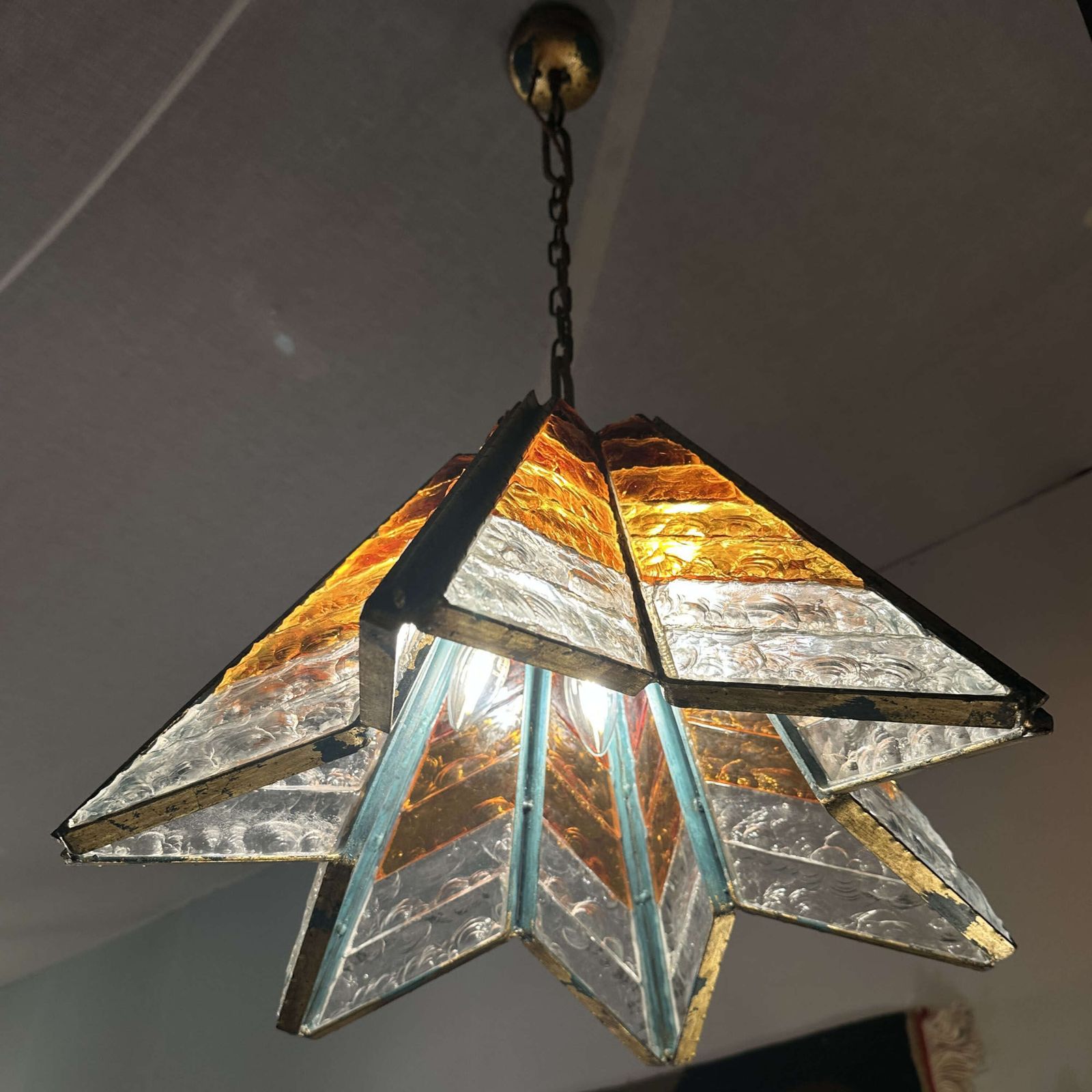 Poliarte Amber Glass Chandelier Star Form Italy 1970's photo 6500.0