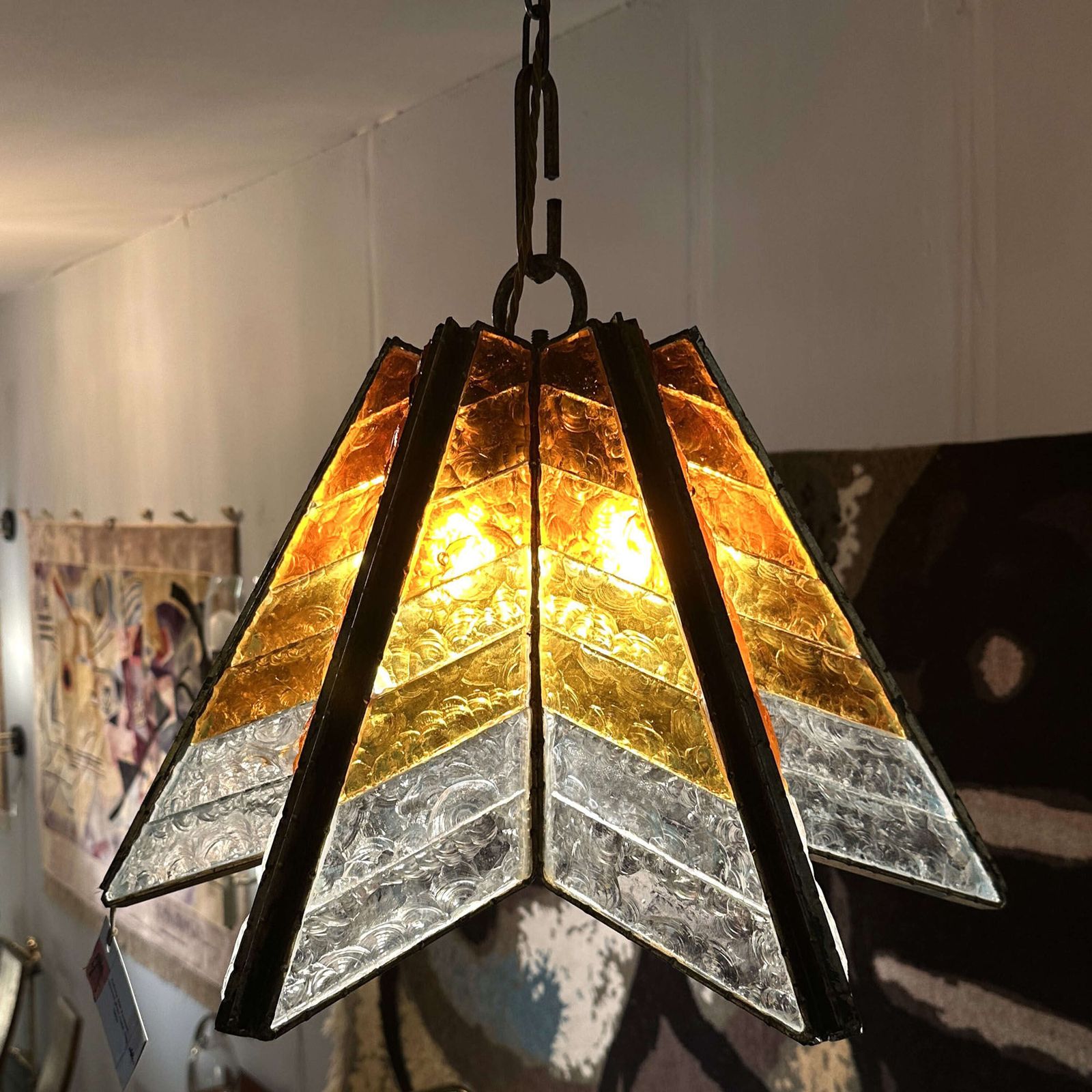Poliarte Amber Glass Chandelier Star Form Italy 1970's photo vinterior