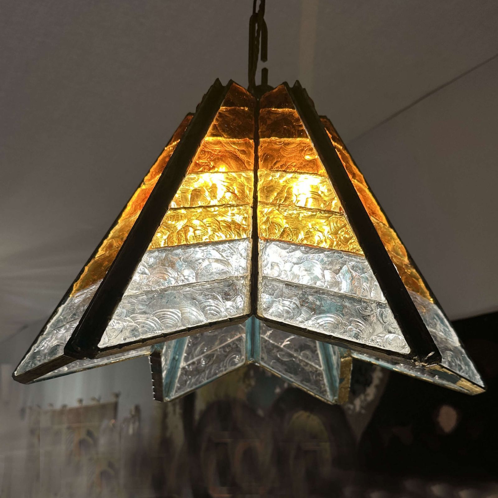 photo for sale Poliarte Amber Glass Chandelier Star Form Italy 1970's