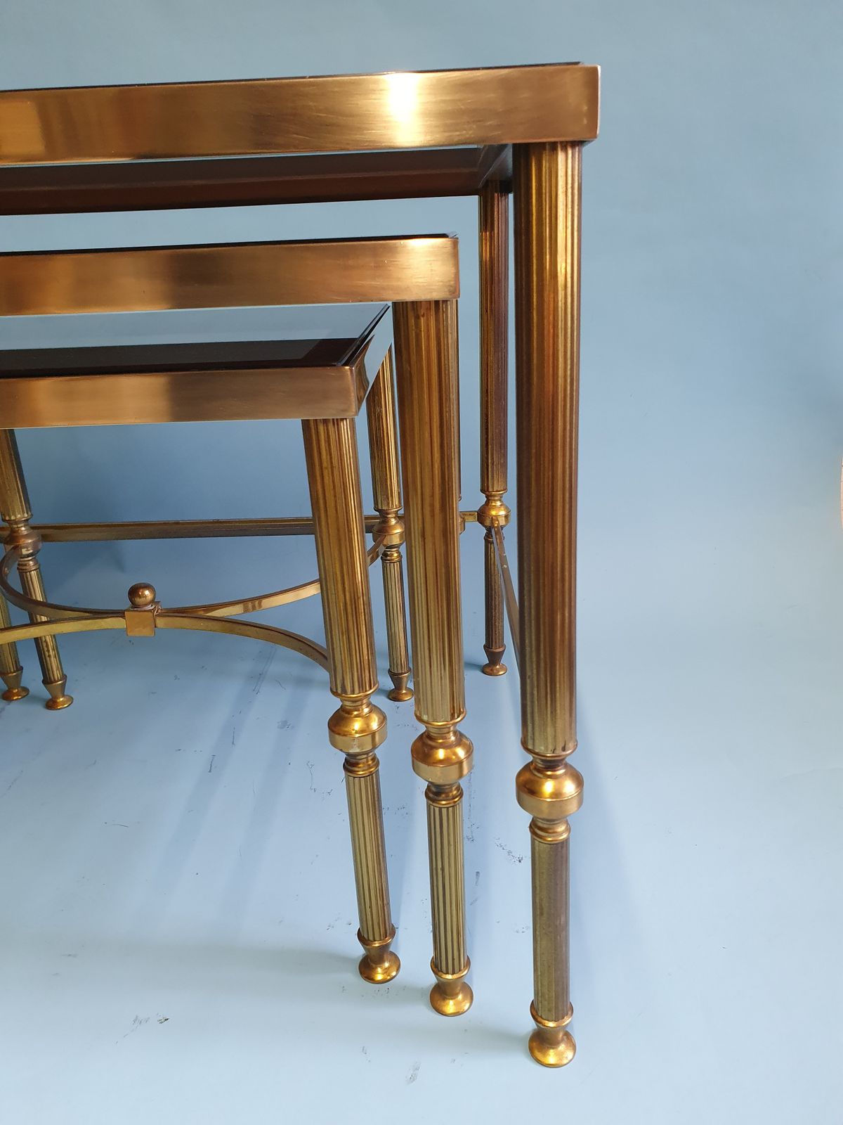 Mid 20th Century Nest Of Three Brass Tables photo furniture