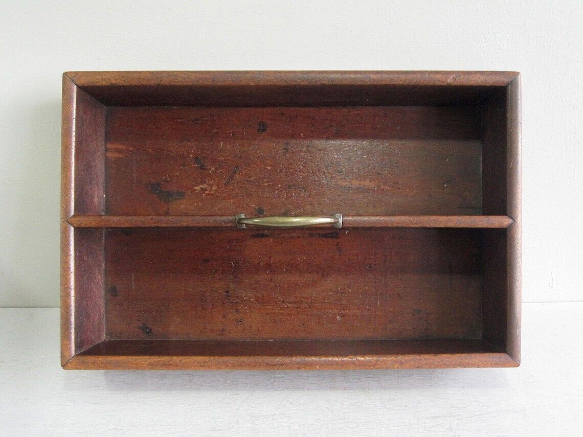 Mahogany Wood Butler's Box With Central Brass Handle photo Home Decor