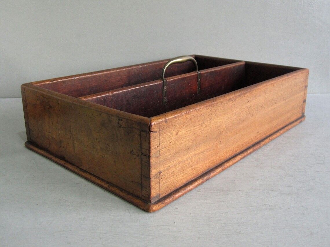 Home Decor Mahogany Wood Butler's Box With Central Brass Handle photo