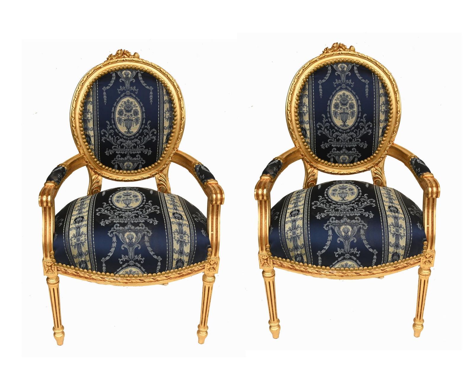 Pair French Gilt Arm Chairs Louis XVI Interiors