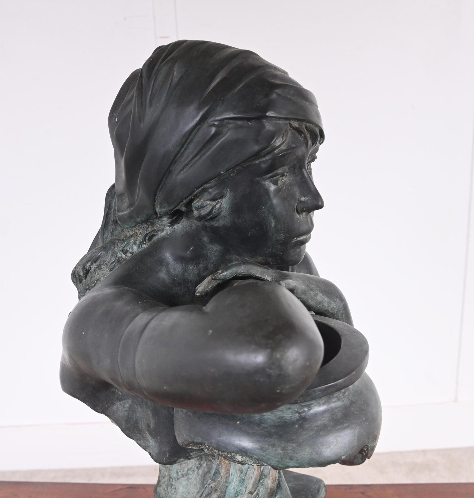 Art Nouveau Bronze Bust Rebecca Au Puits Villanis Statue Casting photo vintage