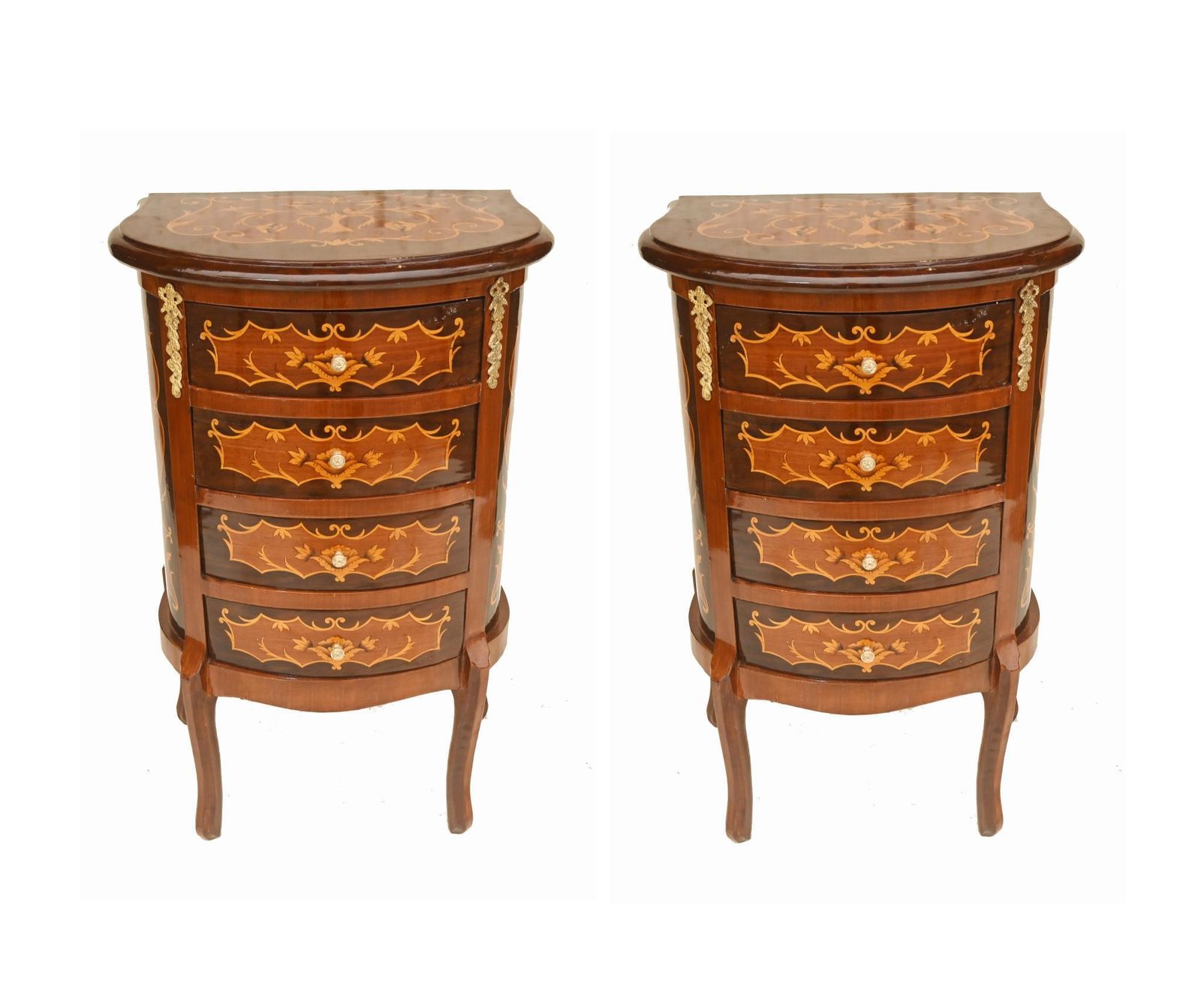 Pair French Bedside Cabinets Inlay Nightstands Louis XV Revival