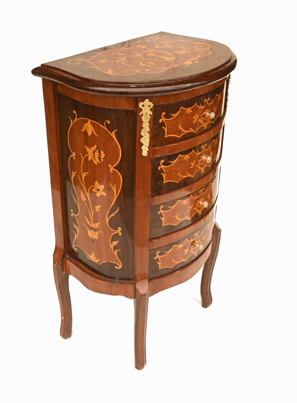 Pair French Bedside Cabinets Inlay Nightstands Louis XV Revival photo vintage