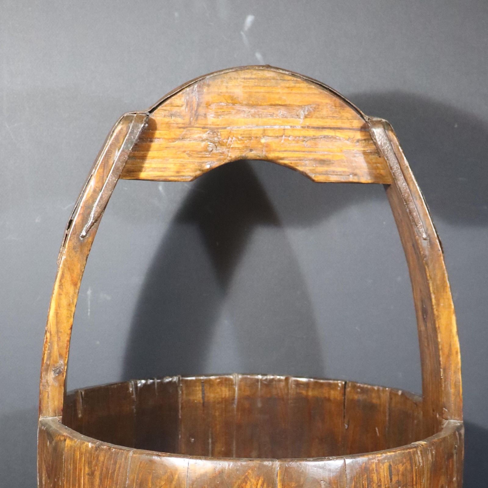 Home Decor Antique French Wooden Water Well Bucket, Primitive Country Pail With Long Handle photo