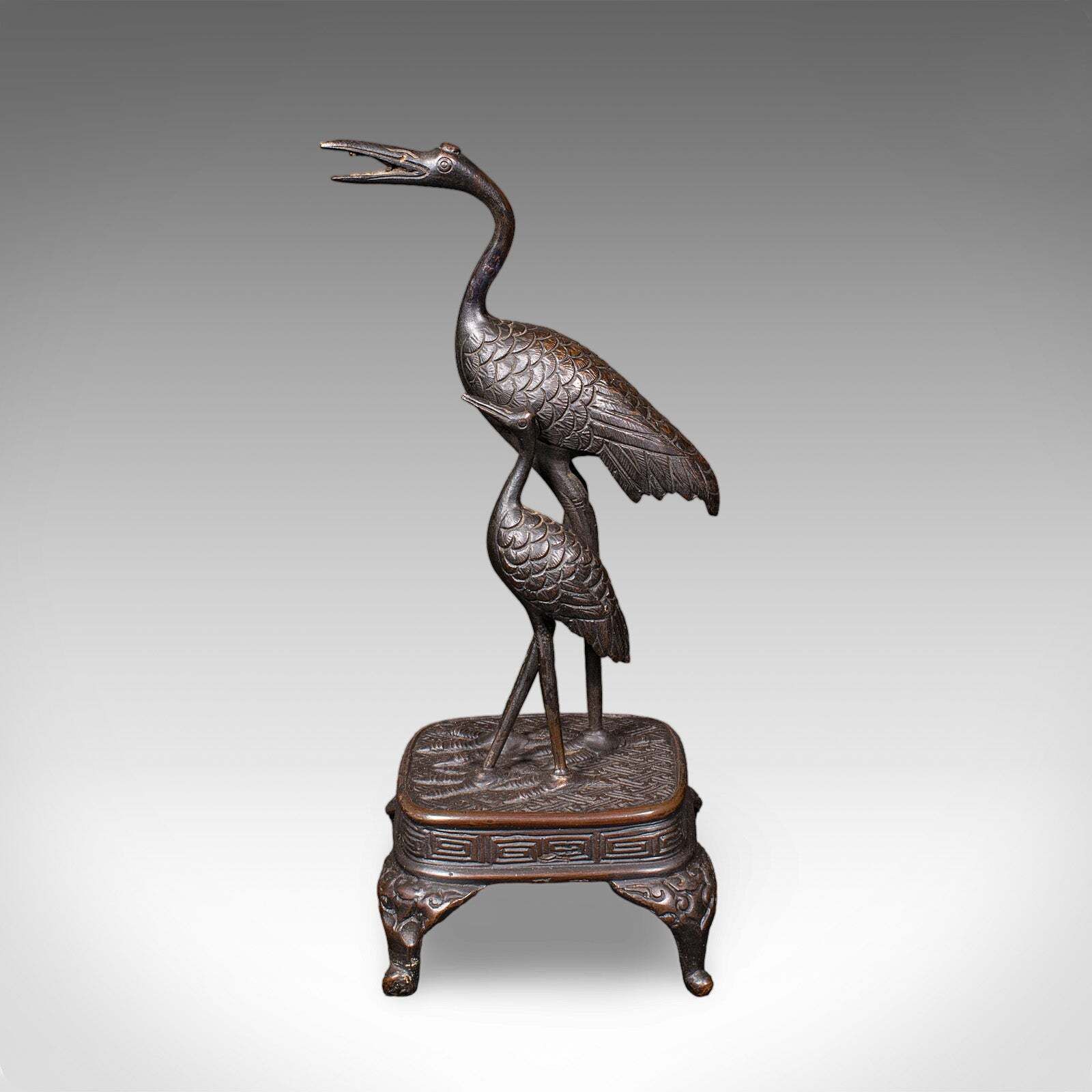 Vintage Okimono Figure, Two Cranes, Japanese, Bronze, Bird Study, Art Deco, 1940 photo furniture