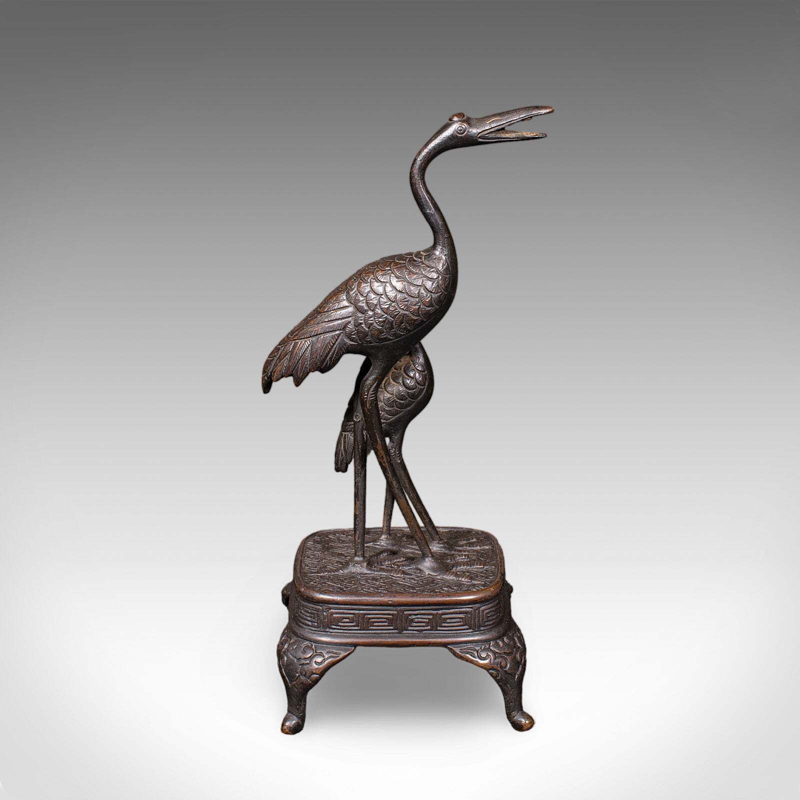 Vintage Okimono Figure, Two Cranes, Japanese, Bronze, Bird Study, Art Deco, 1940 photo Art