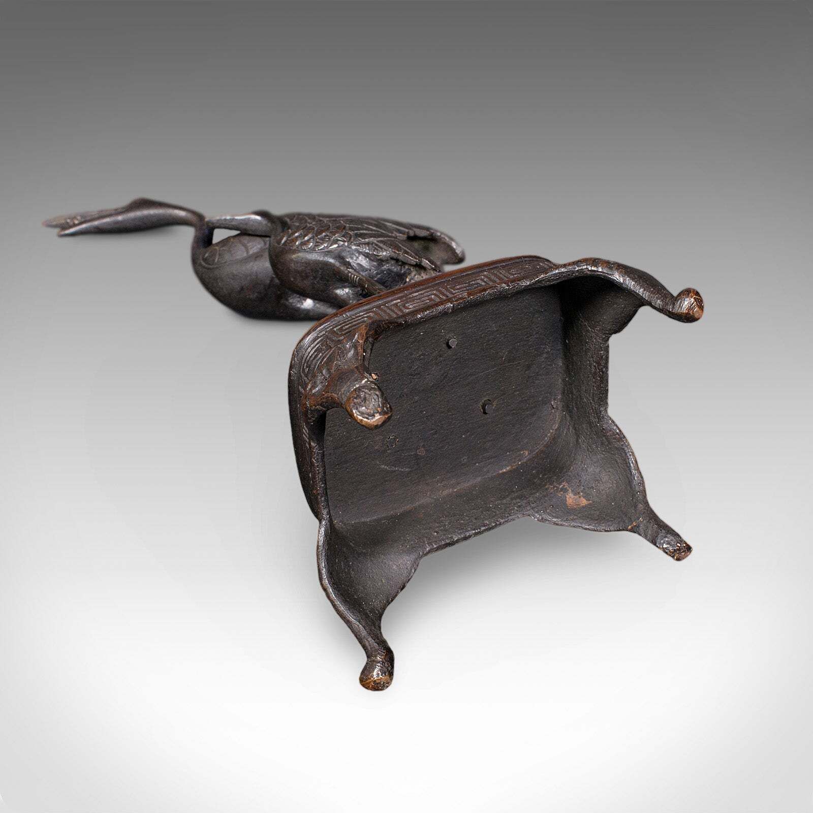 606.0 Vintage Okimono Figure, Two Cranes, Japanese, Bronze, Bird Study, Art Deco, 1940 photo