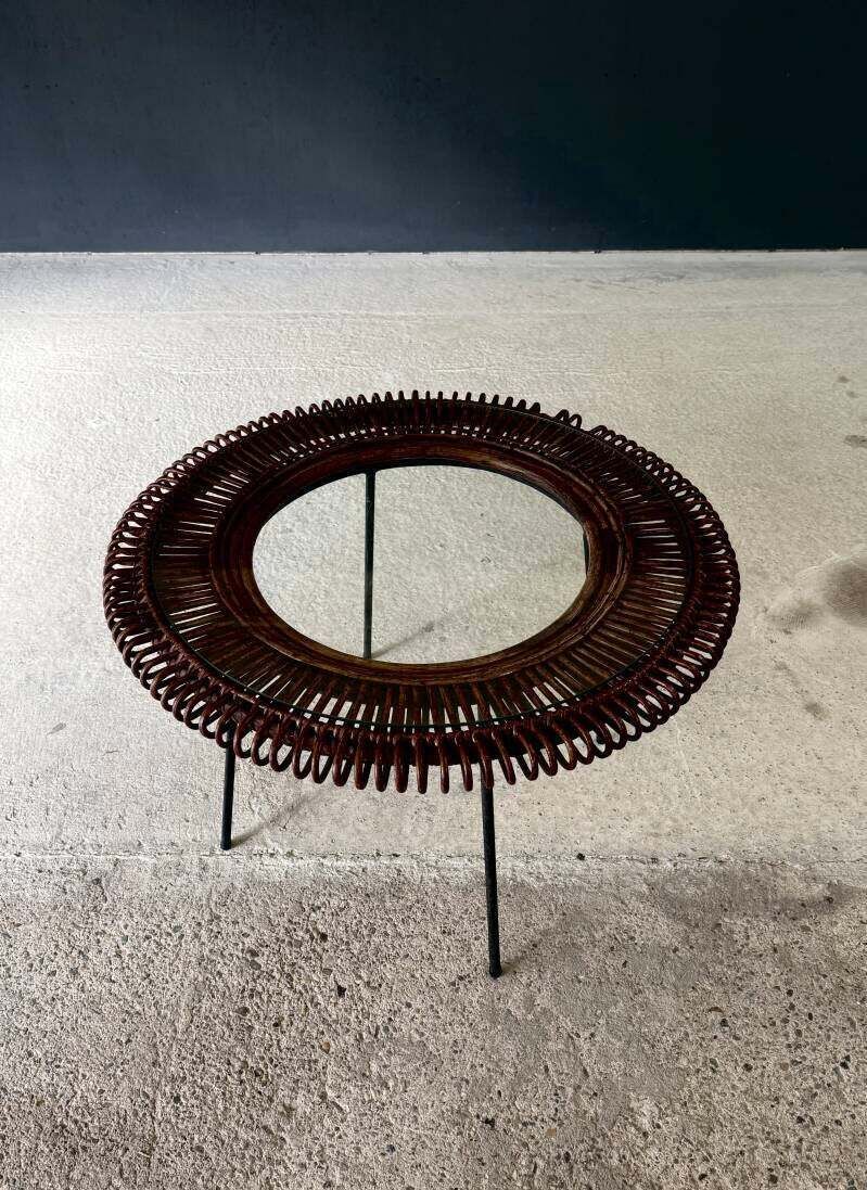 Midcentury Design Bamboo Occasional Side Table, France 1950's photo vintage