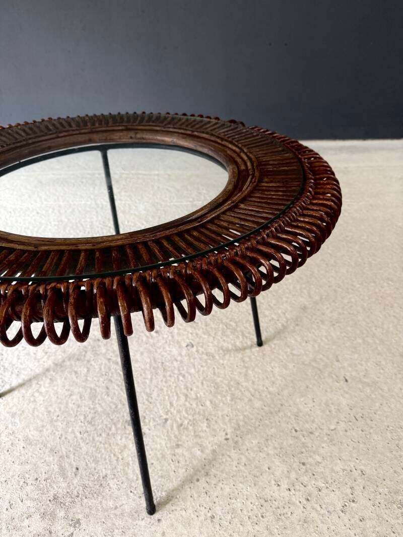 Furniture Midcentury Design Bamboo Occasional Side Table, France 1950's photo