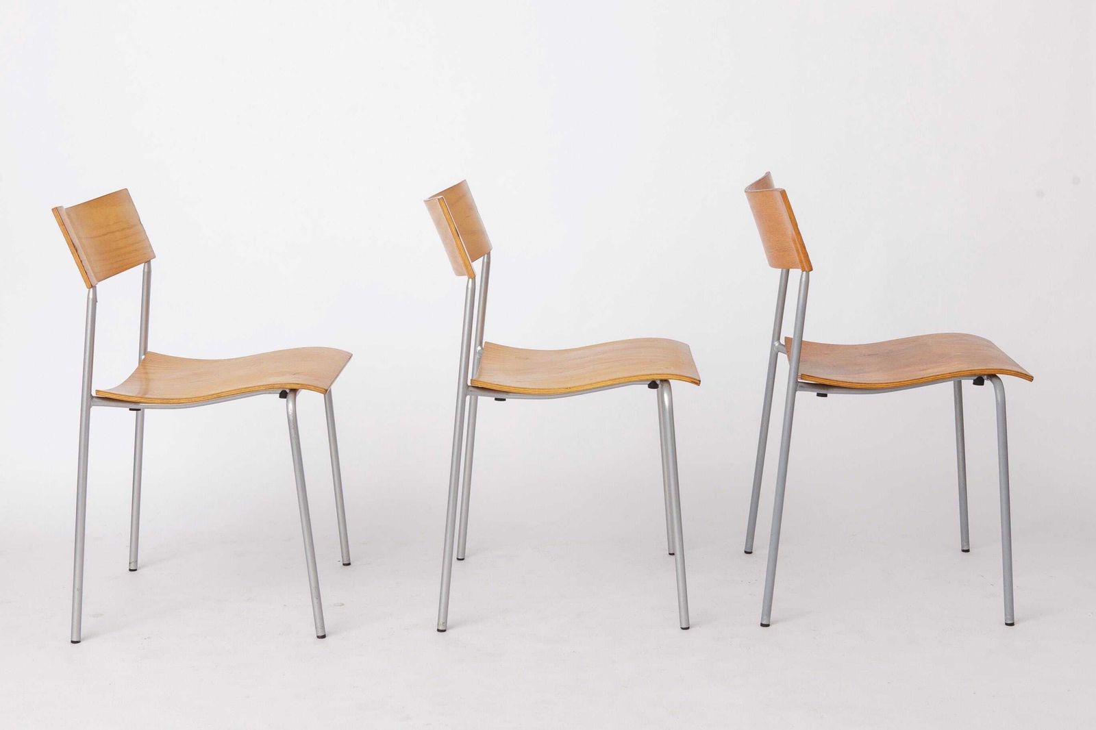 Set Of 6 Lammhults Campus Stacking Chairs, Swedish Mid Century Chairs 1970s, Metal & Beech Plywood Dining Chairs photo 1359.0