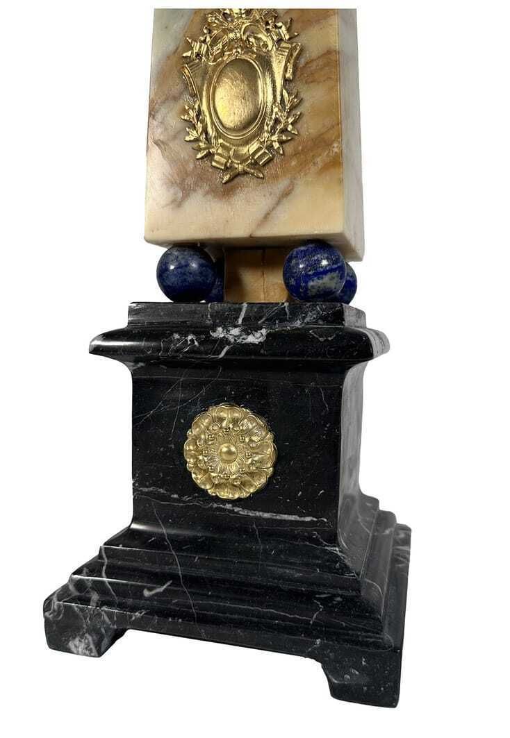 Pair Of Obelisks In Polychrome Marble And Gilded Bronze – Rome, 20th Century photo for sale