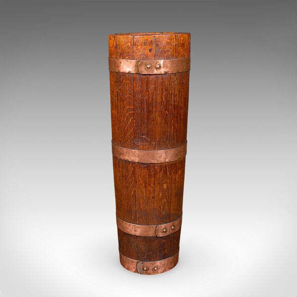 Antique Coopered Stick Loop, English, Victorian Oak Country House Umbrella Stand photo for sale
