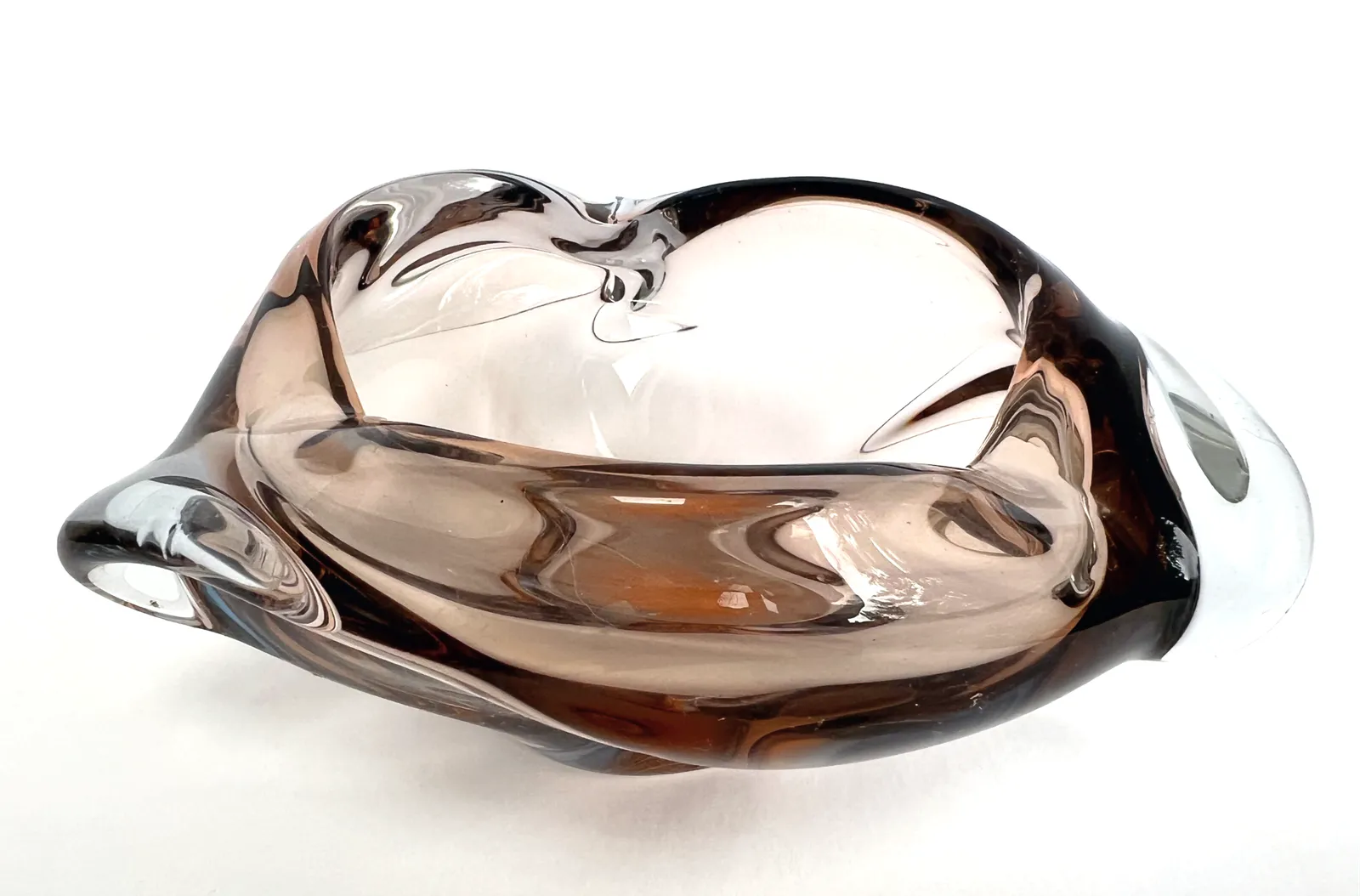 Home Decor Vintage Mid Century 1960s Glass Triangle Bowl Ashtray Bowl photo