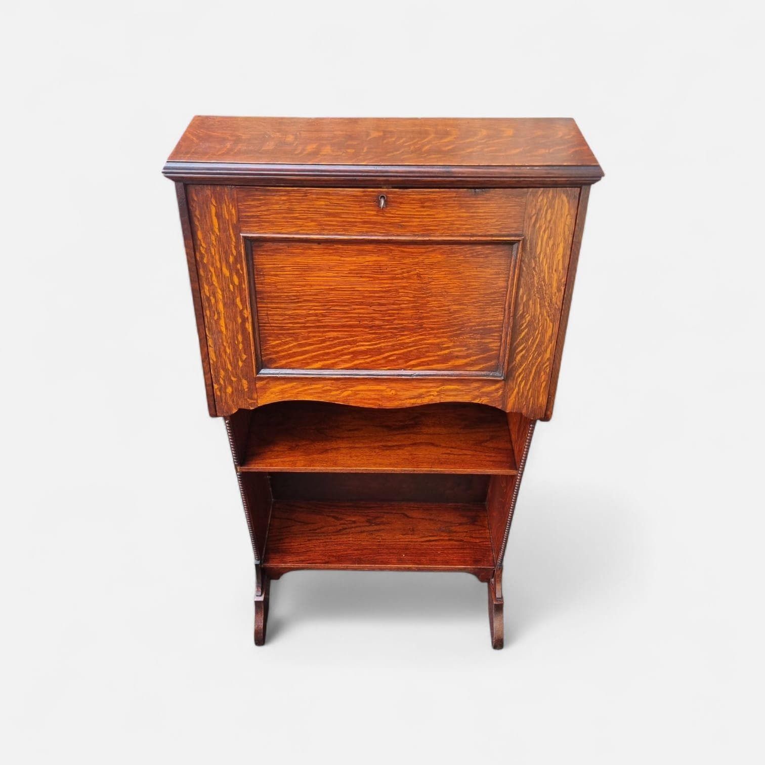 Antique Edwardian Oak Bureau Bookcase / C.1910 / Original Key / Golden Oak Grain / Free Delivery photo Furniture
