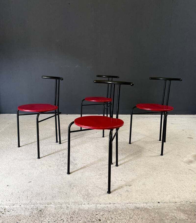 Postmodern Design Slanke Eetkamerstoelen, Italië Ca. Jaren 1980 photo vintage