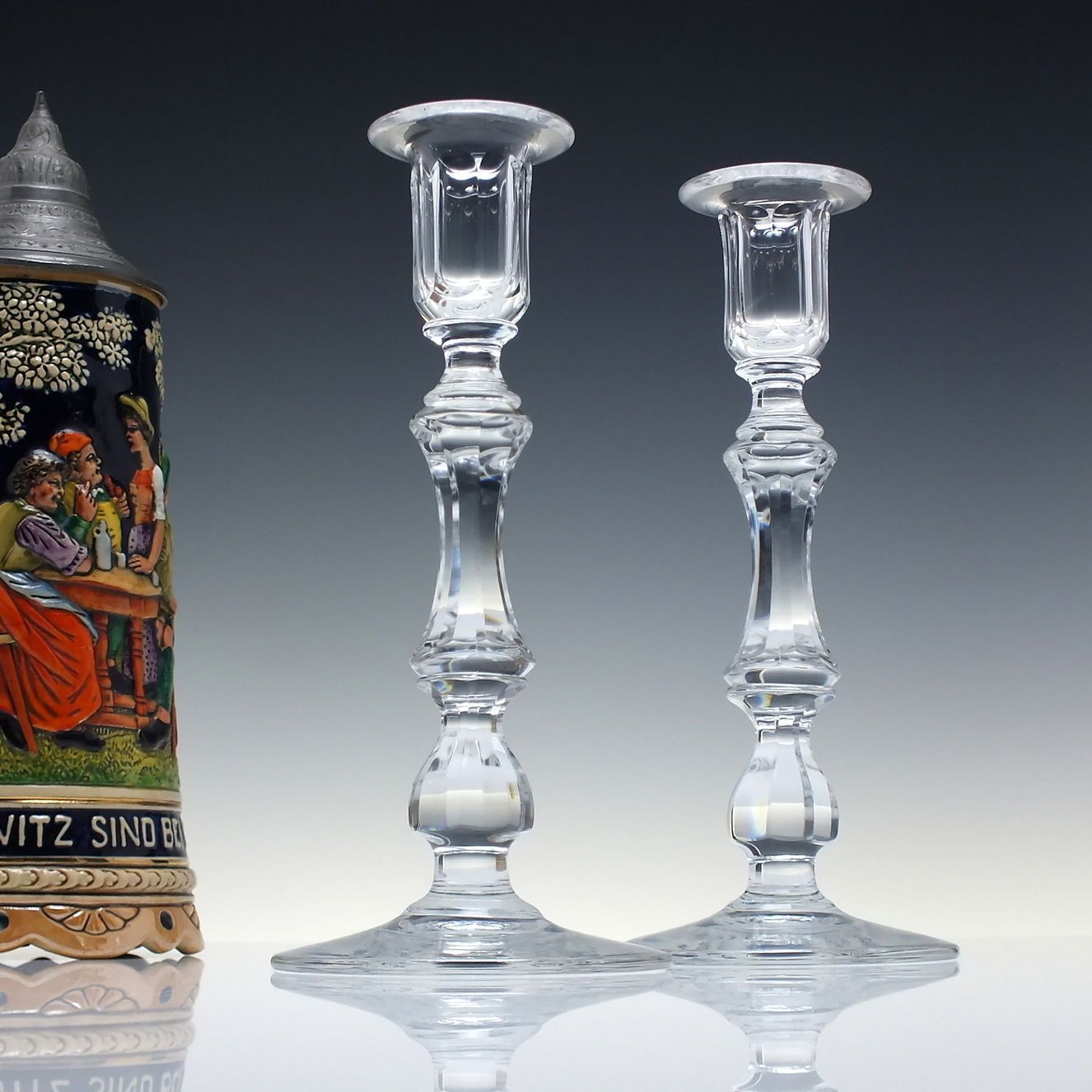 Pair Of Victorian Antique Cut Glass Candlesticks C1890