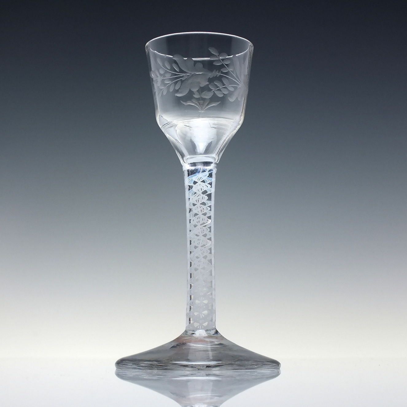 18th Century Engraved Opaque Twist Wine Glass C1760 photo furniture