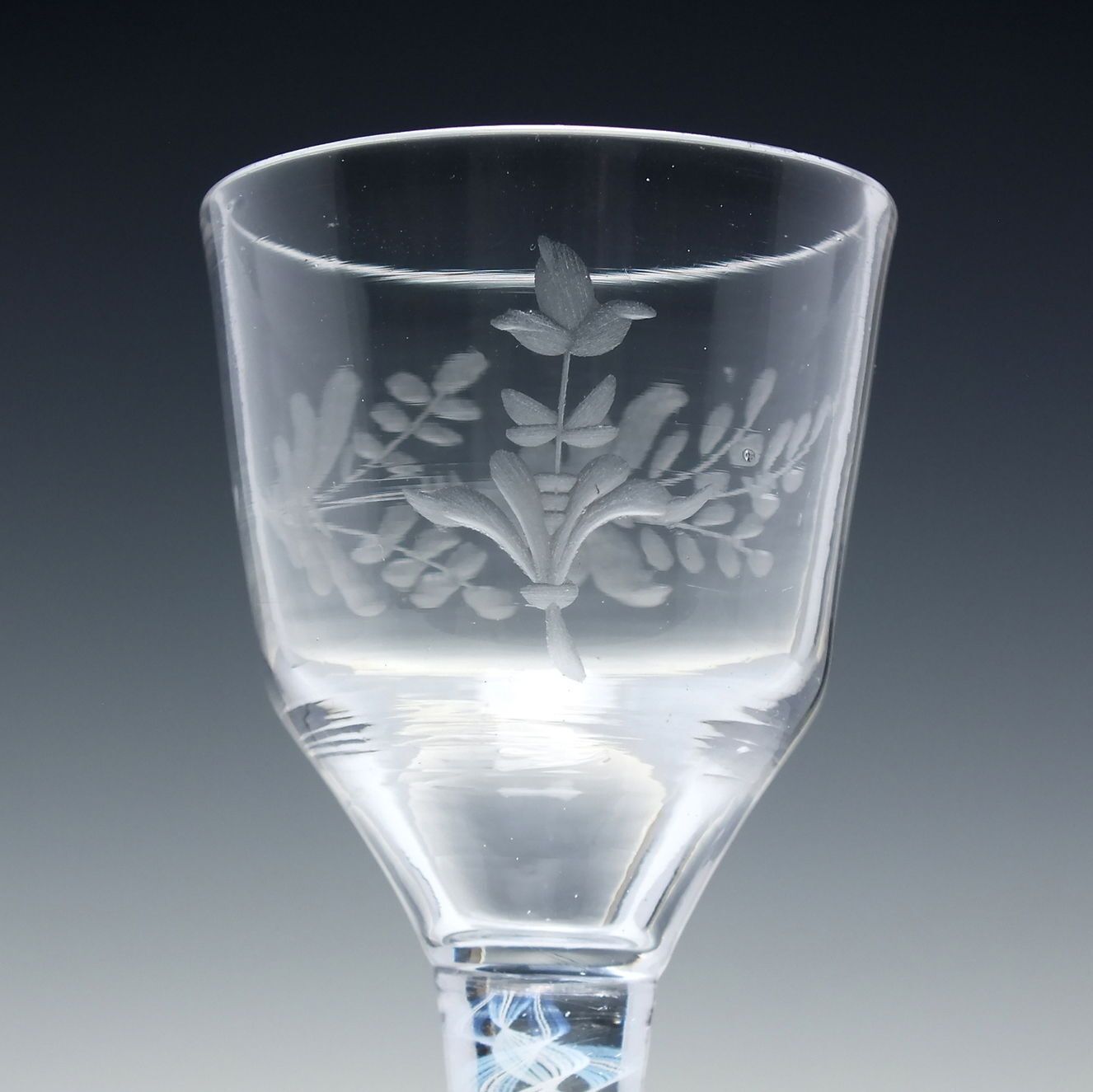 18th Century Engraved Opaque Twist Wine Glass C1760 photo 245.0