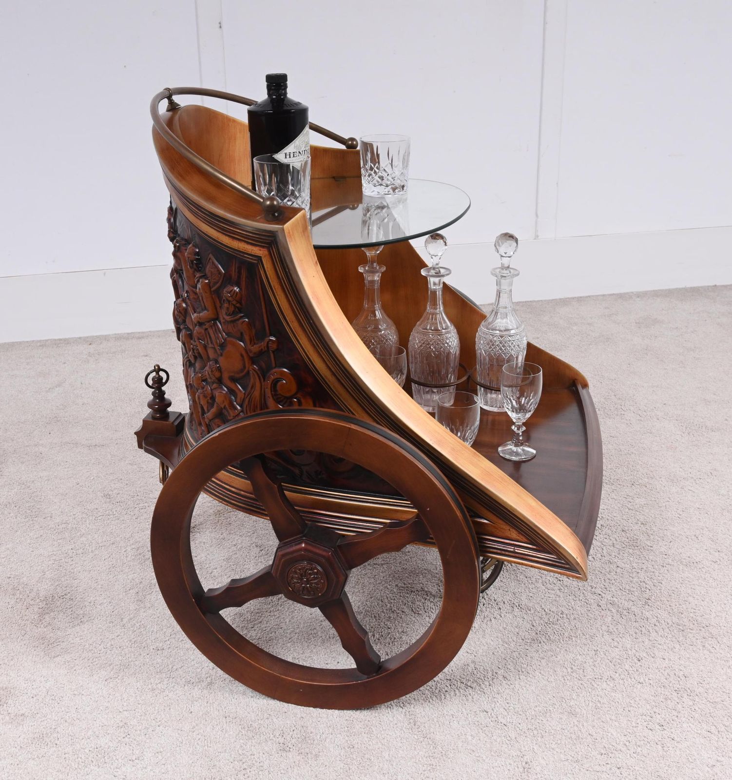 Mahogany Drinks Trolley Chariot Bar Cart Carved 1920 photo Furniture