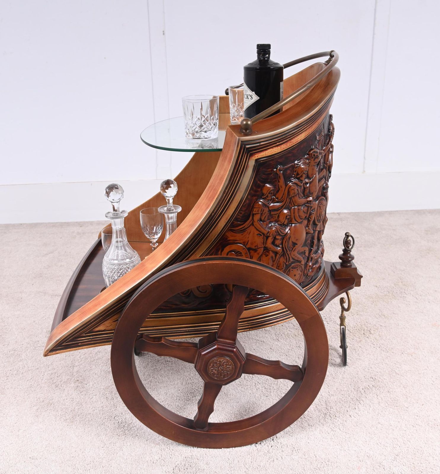 2600.0 Mahogany Drinks Trolley Chariot Bar Cart Carved 1920 photo