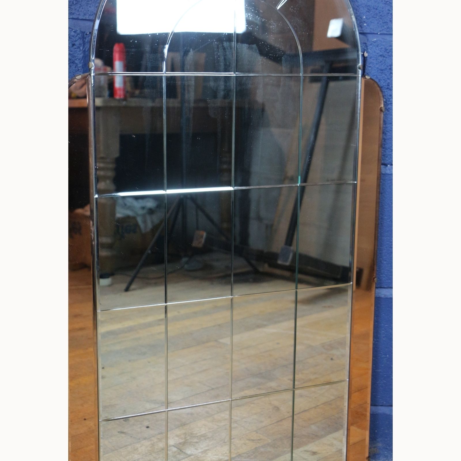 An Art Deco Copper And Clear Bevelled Over Mantle Mirror Two Tone photo for sale