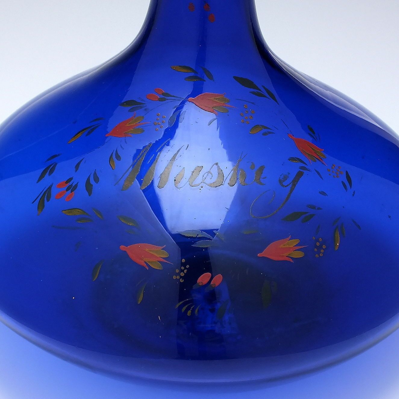 Rare Georgian Bristol Blue Irish Whiskey Hand Painted Glass Mell Decanter C1830 photo furniture