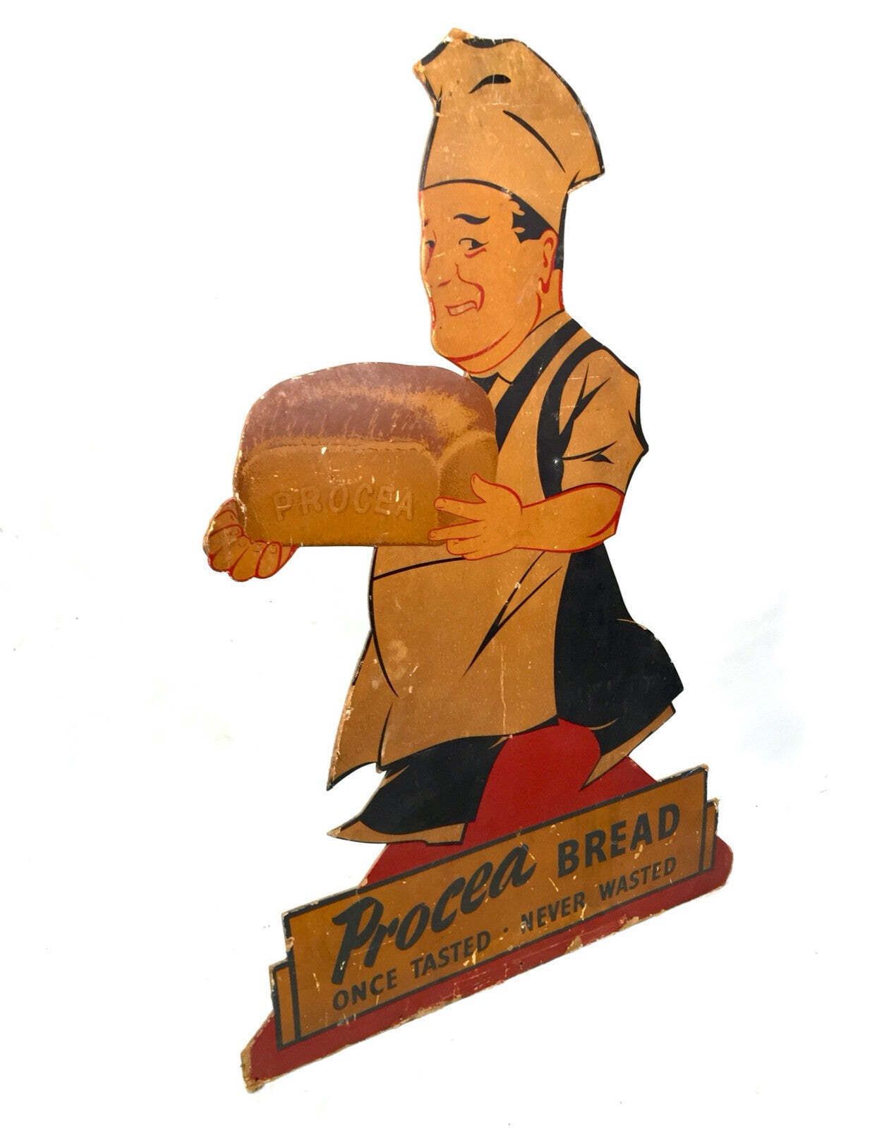 Antique Advertising Large Floor Standing Bakers Shop Display Sign Procea Bread
