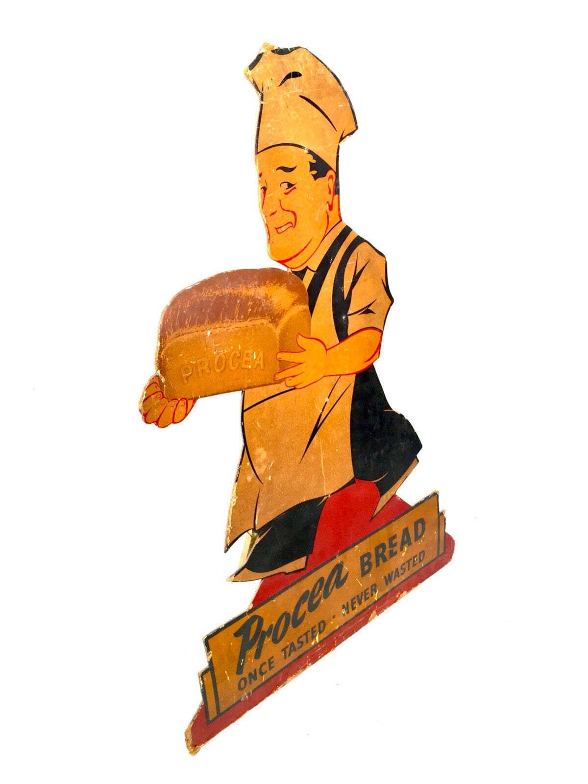 Antique Advertising Large Floor Standing Bakers Shop Display Sign Procea Bread photo Home Decor