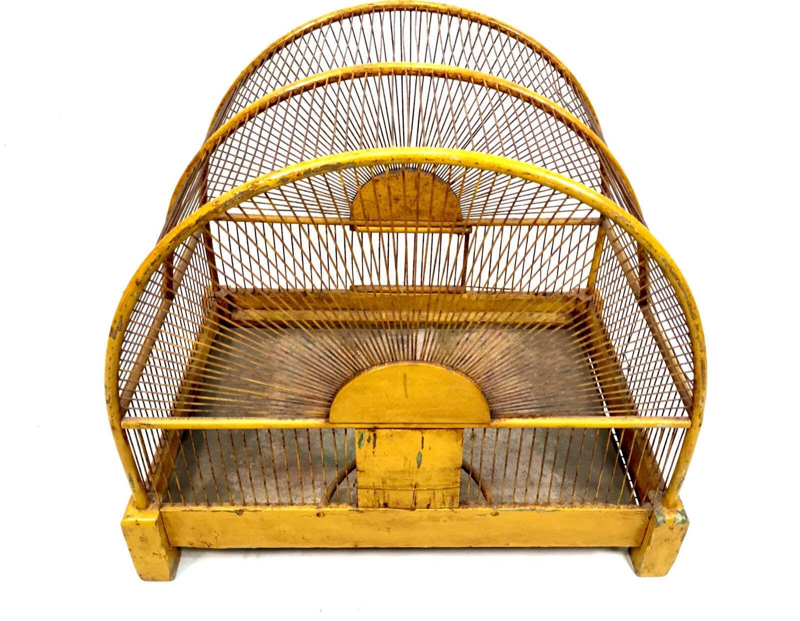 Antique Early 20th Century Oriental Yellow Bird Cage / Birdcage House / Tabletop photo Home Decor