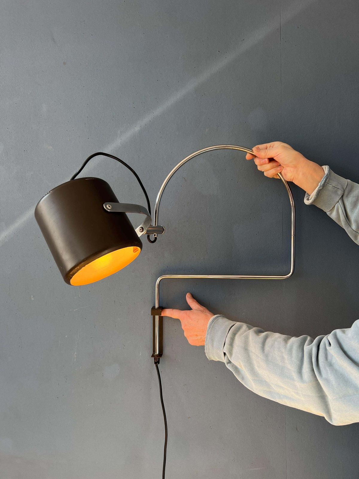 Vintage Bruine Anvia 'Bucket' Wandlamp