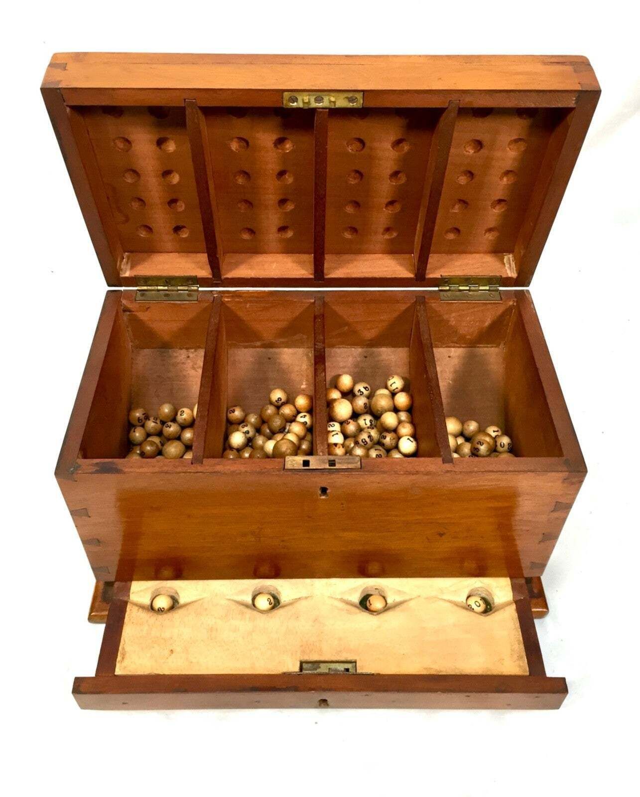 Antique Wooden Masonic Voting Ballard Storage Box With Key / Bingo Ball Game photo vintage