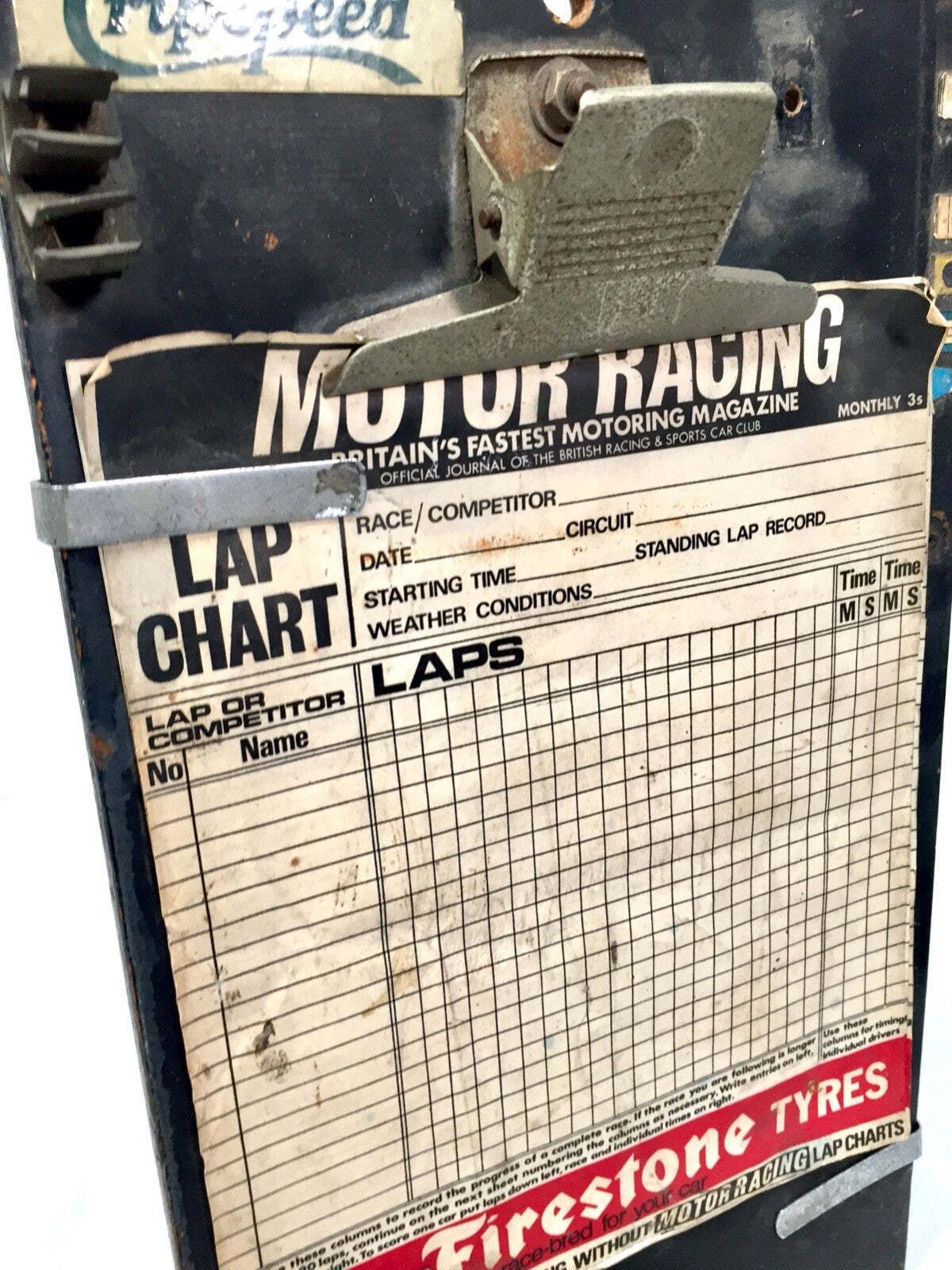 Antique Advertising British Motor Racing Lap Chart Sheets On Cripspeed Clipboard photo Art
