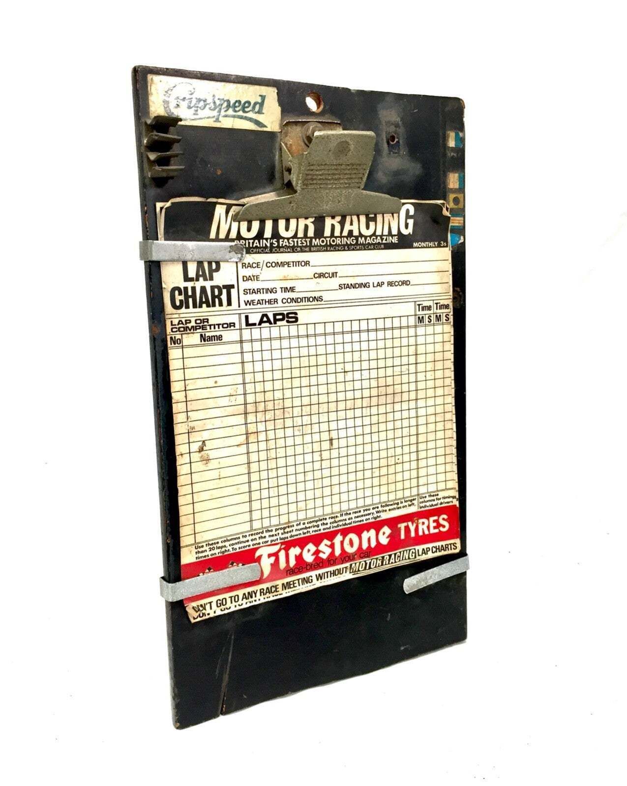 Antique Advertising British Motor Racing Lap Chart Sheets On Cripspeed Clipboard photo vinterior