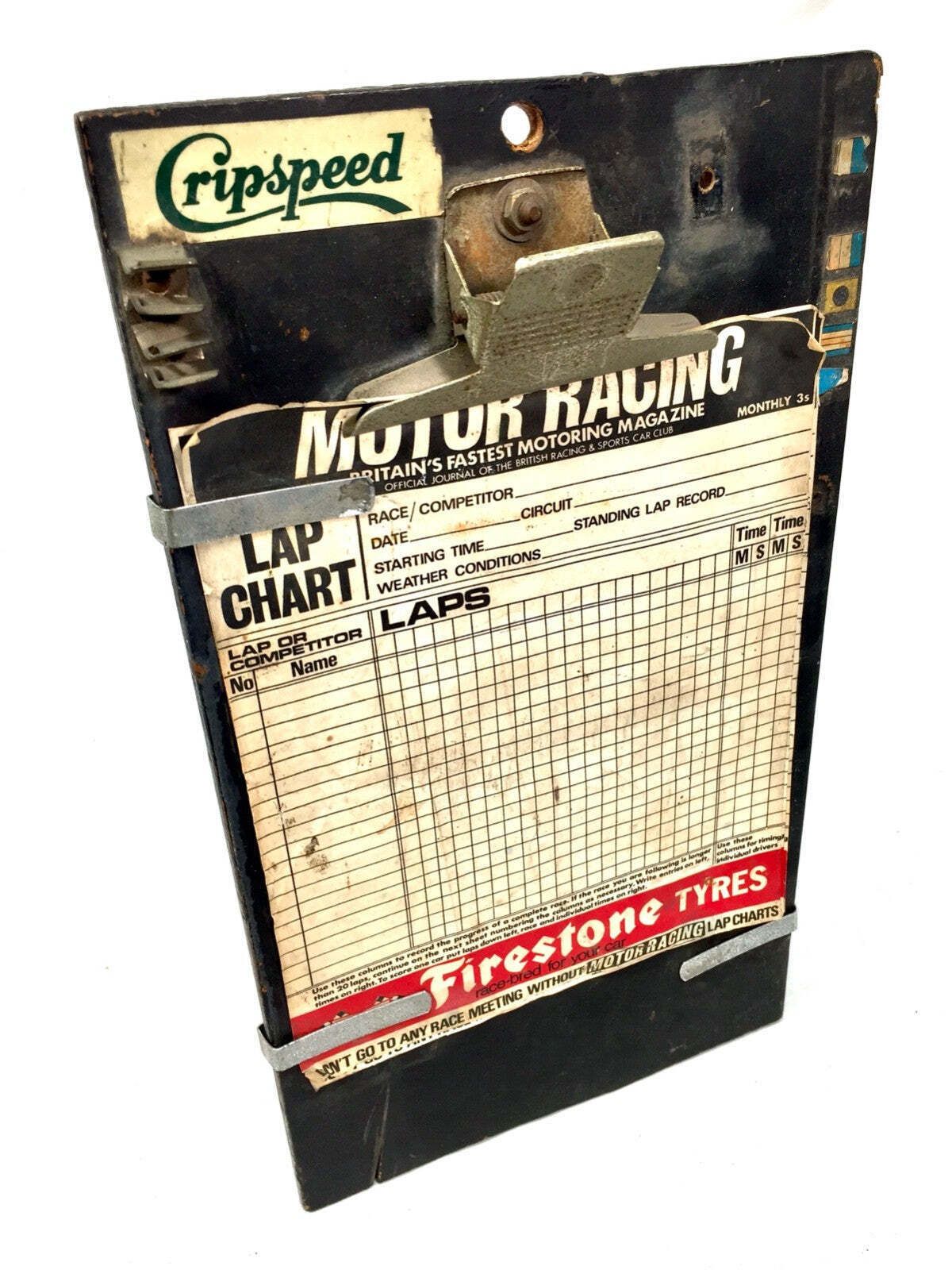 Antique Advertising British Motor Racing Lap Chart Sheets On Cripspeed Clipboard photo buy