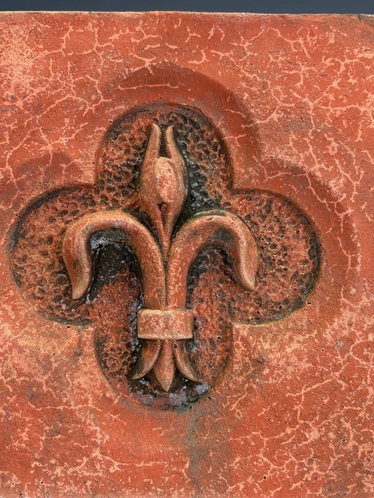 Pair Of Antique Terra Cotta Architectural Moulds – Fleur De Lis & Rosette, Circa 1880–1910 photo buy