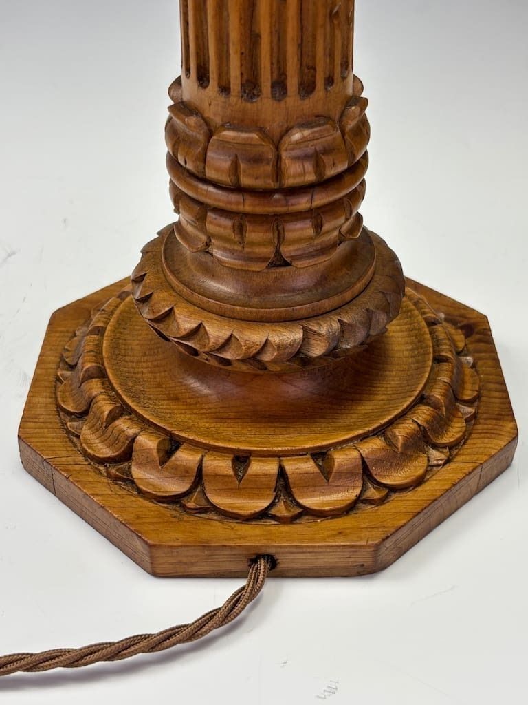325.0 Antique Carved Oak Corinthian Column Table Lamp C.1920 – Neoclassical Revival Lighting photo