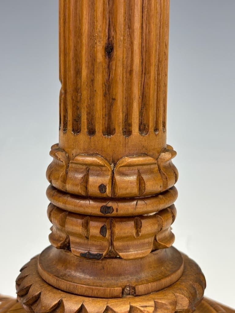 photo buy Antique Carved Oak Corinthian Column Table Lamp C.1920 – Neoclassical Revival Lighting