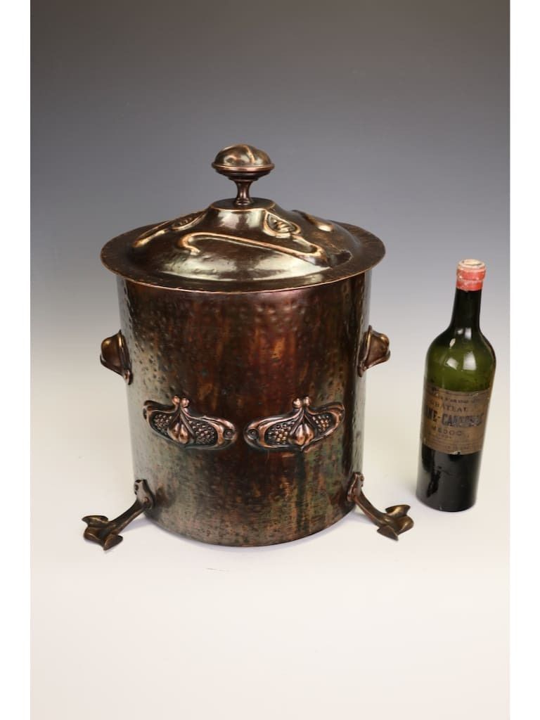 Exceptional Arts & Crafts Movement Hammered Copper Coal Bucket (Scuttle) With Liner photo Home Fixtures