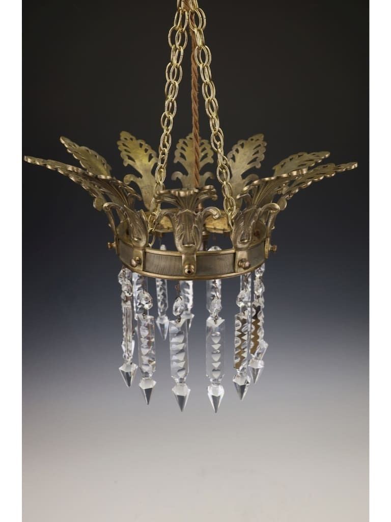 Exceptional Late 19th Century Grand Tour Style Crown Pendant Light With Cut Crystal Drops photo Lighting