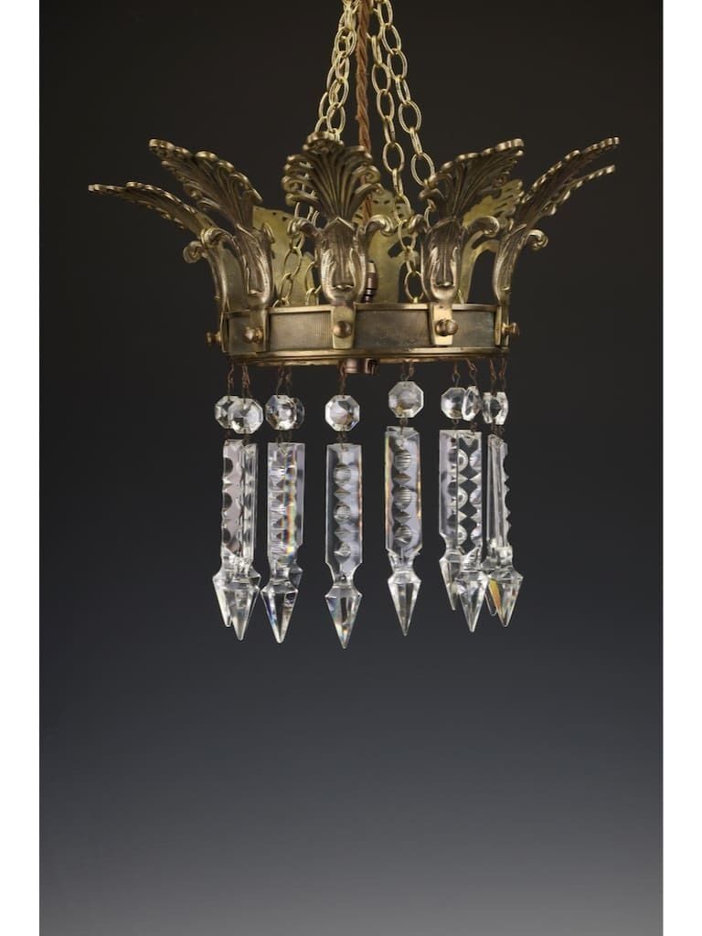 Exceptional Late 19th Century Grand Tour Style Crown Pendant Light With Cut Crystal Drops photo 550.0
