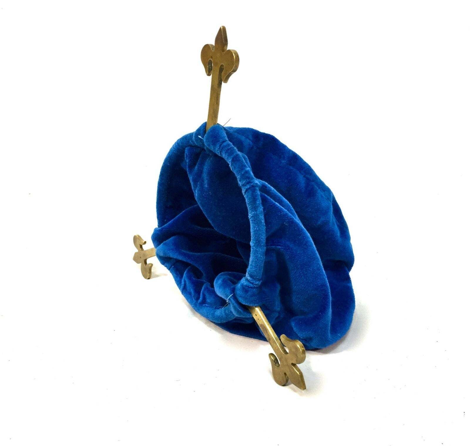Antique Church Used Collection Bag / Donation Box Blue Velvet & Brass Handles photo furniture