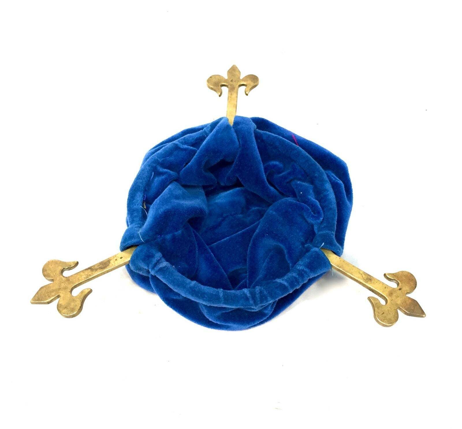 Antique Church Used Collection Bag / Donation Box Blue Velvet & Brass Handles photo Home Decor