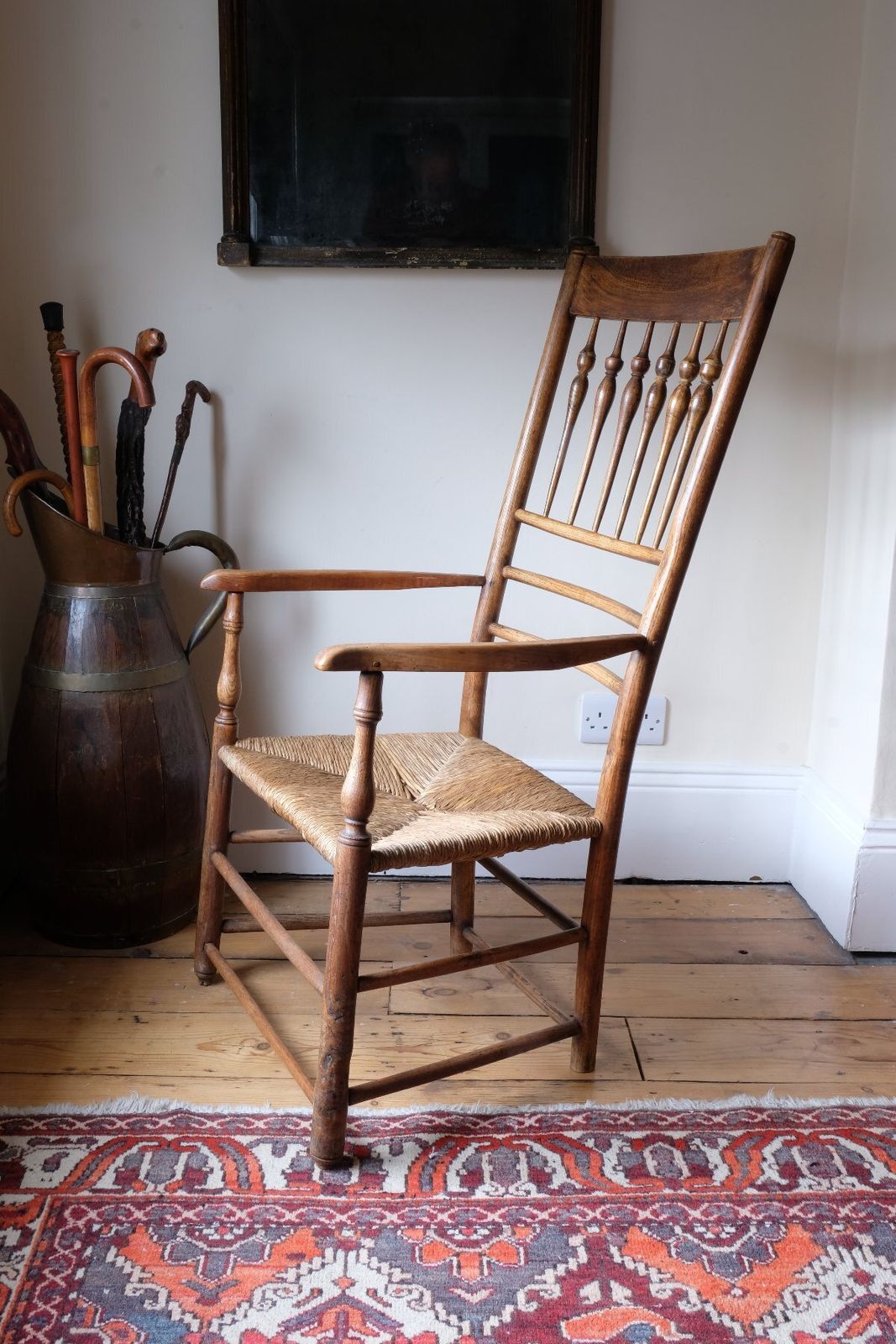 Philip Clissett Arts & Crafts Ash Rush Seat Spindle Back Armchair, Herefordshire Circa 1890 photo buy
